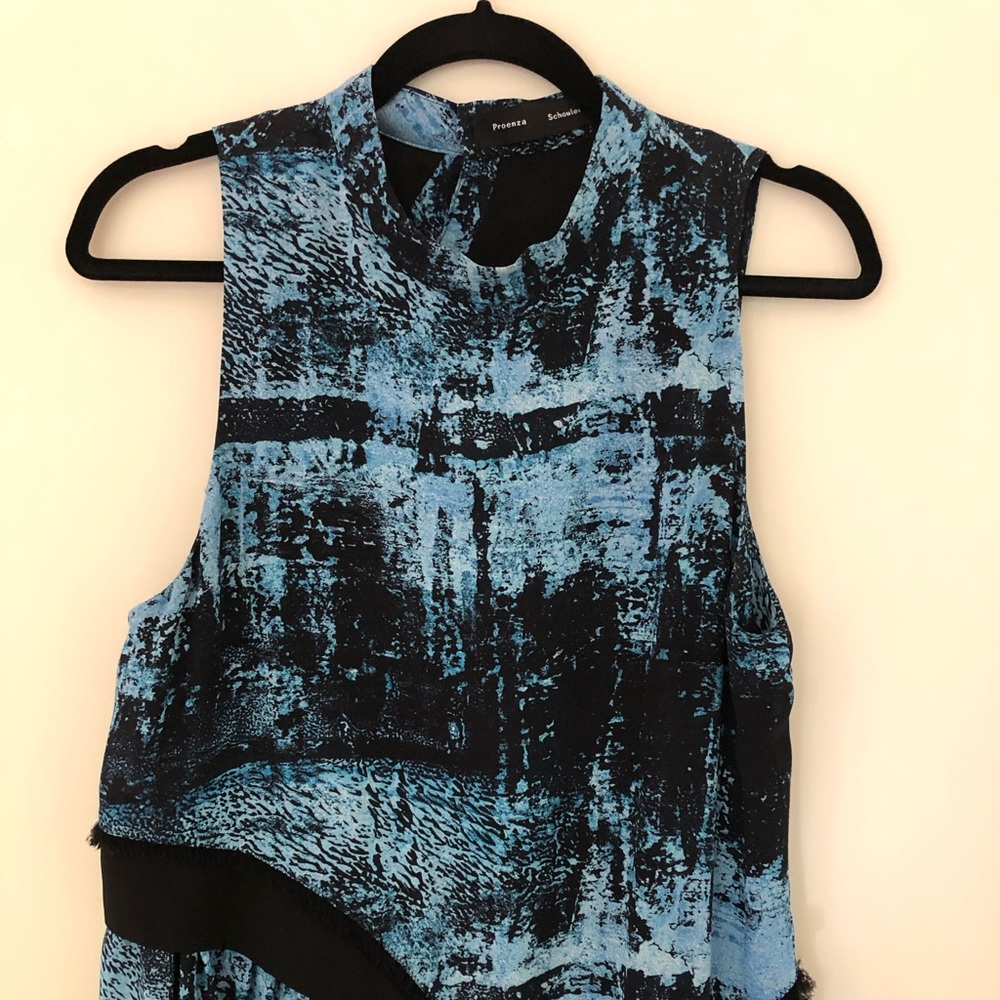 Proenza Schouler silk blue & black gallery dress